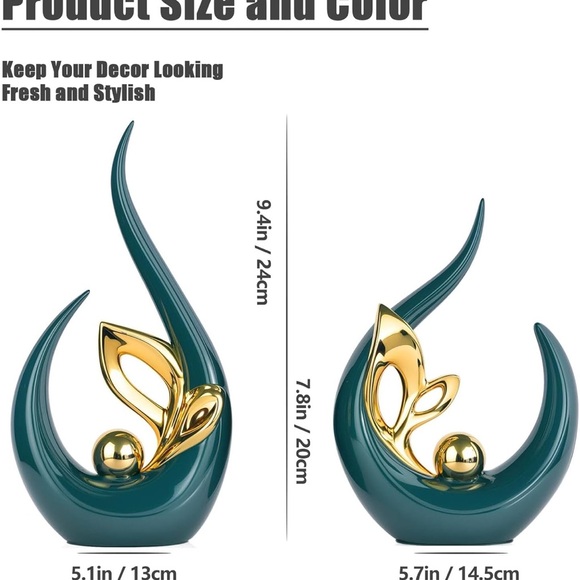 Teal Gold Home Decor Accent,Abstract Ceramic Statue and Sculptures - Picture 3 of 7